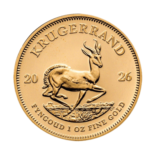 2026-south-africa-1-oz-gold-krugerrand-bu_322183_obv South African 1 oz Gold Krugerrand Coin BU 2026 with Springbok design.