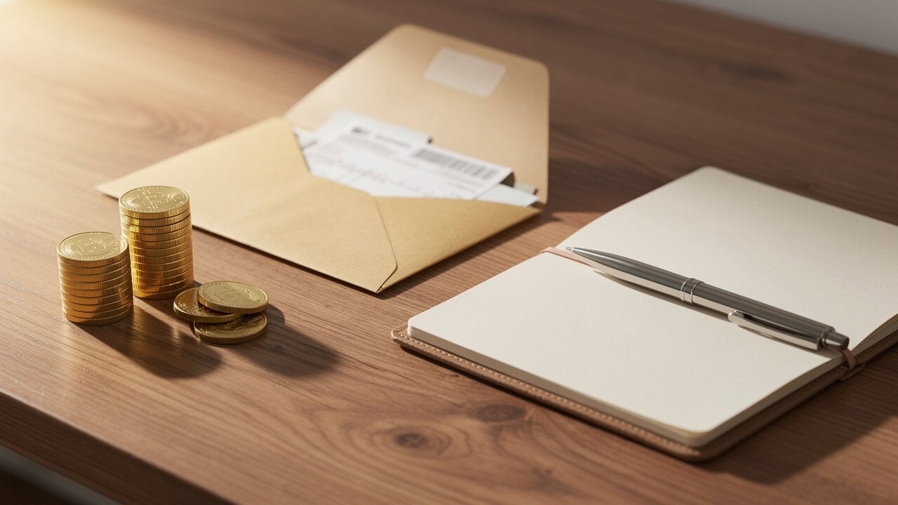 Gold coins and documents on a wooden desk for investment planning.