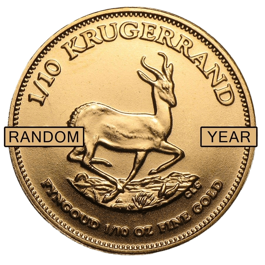 Gold Krugerrand coin with springbok design, 1/10 oz, BU condition.