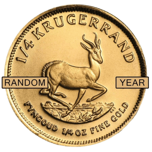 south-africa-1-4-oz-gold-krugerrand-random-year_1017_obv South African 1/4oz Gold Krugerrand coin with random year, BU condition, showcasing fine gold crafts.