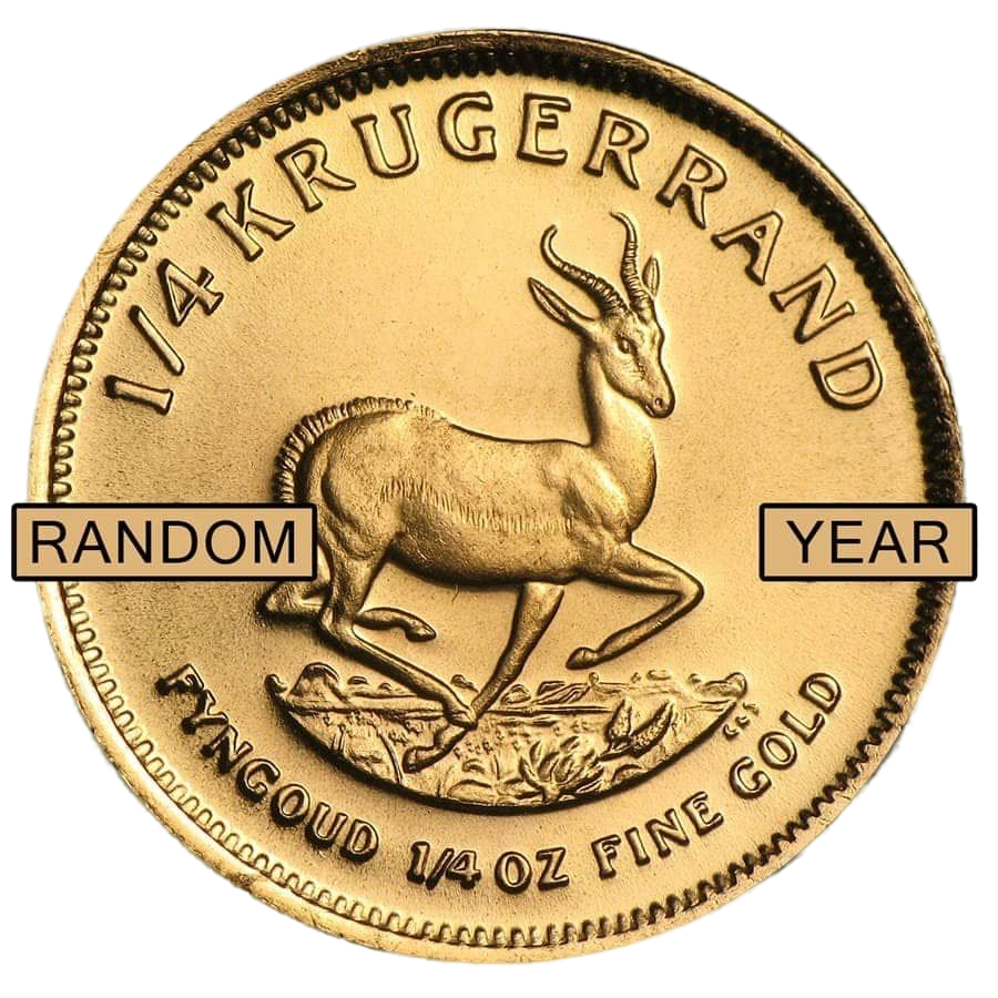 south-africa-1-4-oz-gold-krugerrand-random-year_1017_obv South African 1/4oz Gold Krugerrand coin with random year, BU condition, showcasing fine gold crafts.