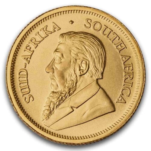 Gold South African Krugerrand coin with portrait of Paul Kruger, BU 2026.